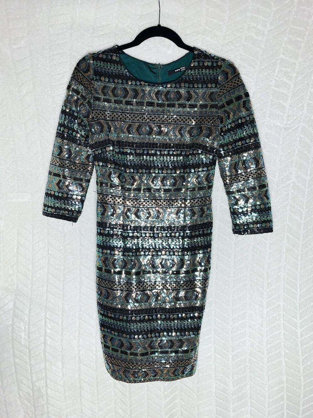 TFNC London Sequin Bodycon Mini Dress Turquoise- S